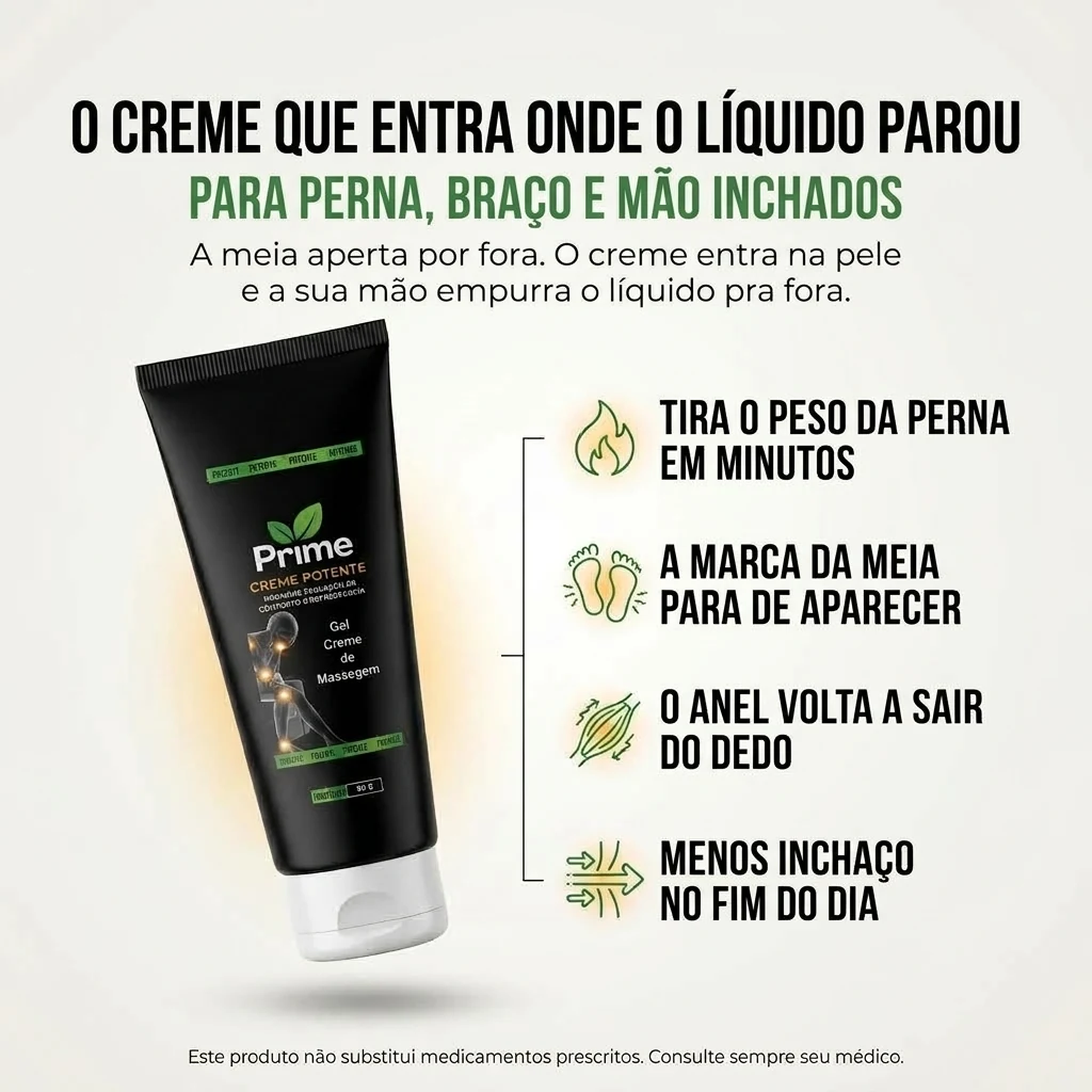 O creme que age onde o líquido parou: perna, braço e mão