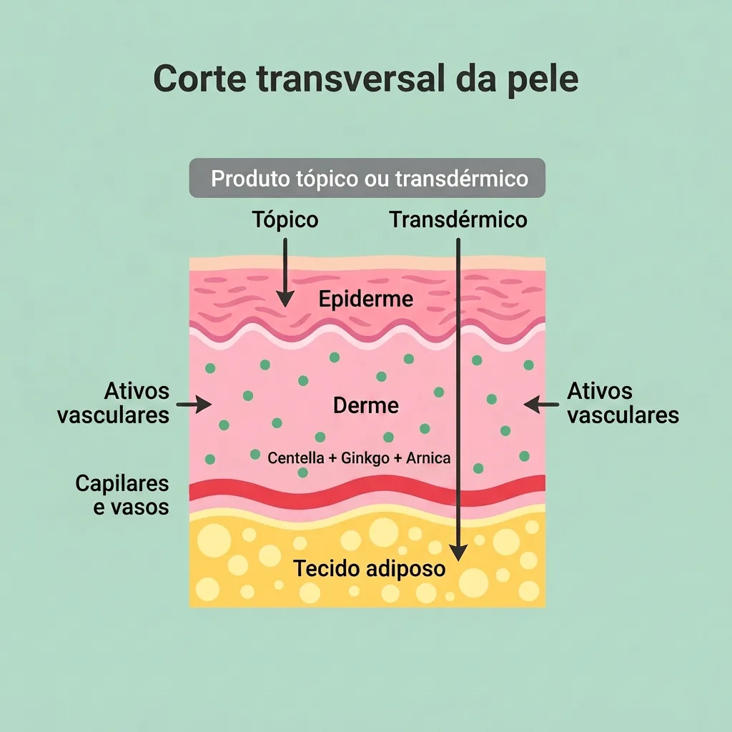 Corte da pele mostrando onde os ativos do creme agem
